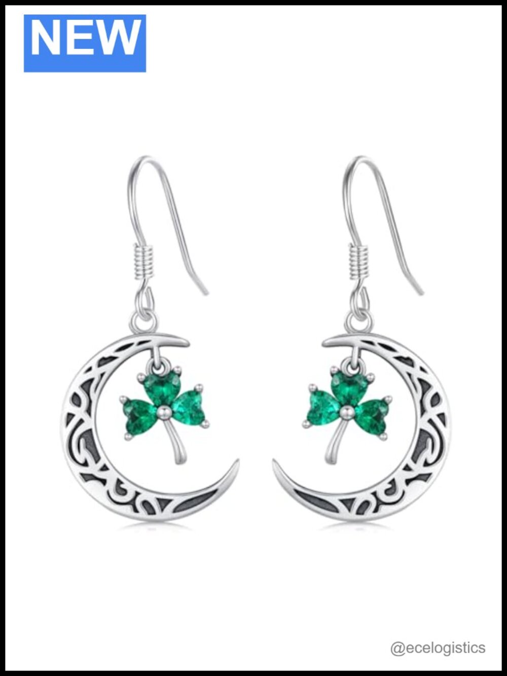 925 Sterling Silver Shamrock Dangle Drop Earrings St Patricks Day Gift